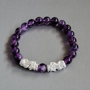 925 sterling silver pi xiu bracelet feng shui with Amethyst